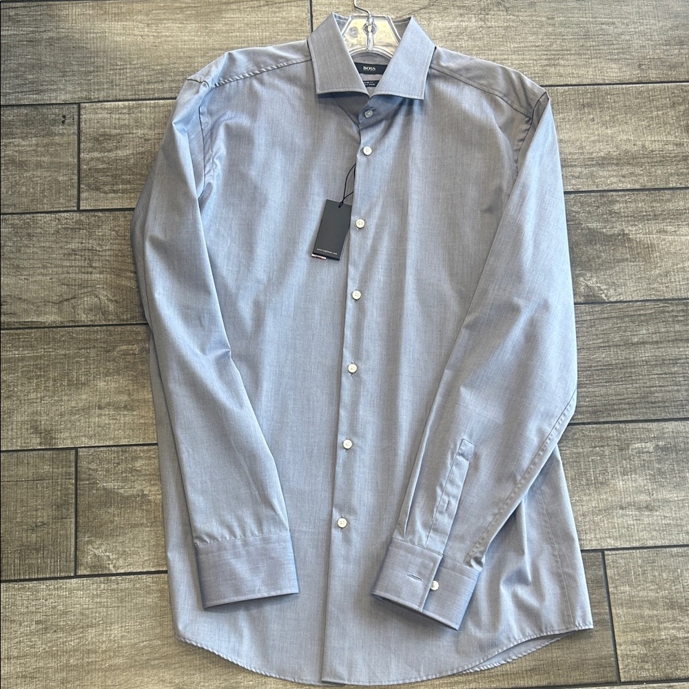 Hugo Boss Men's Classic Slim Fit Gray Dress Shirt 16 NWT